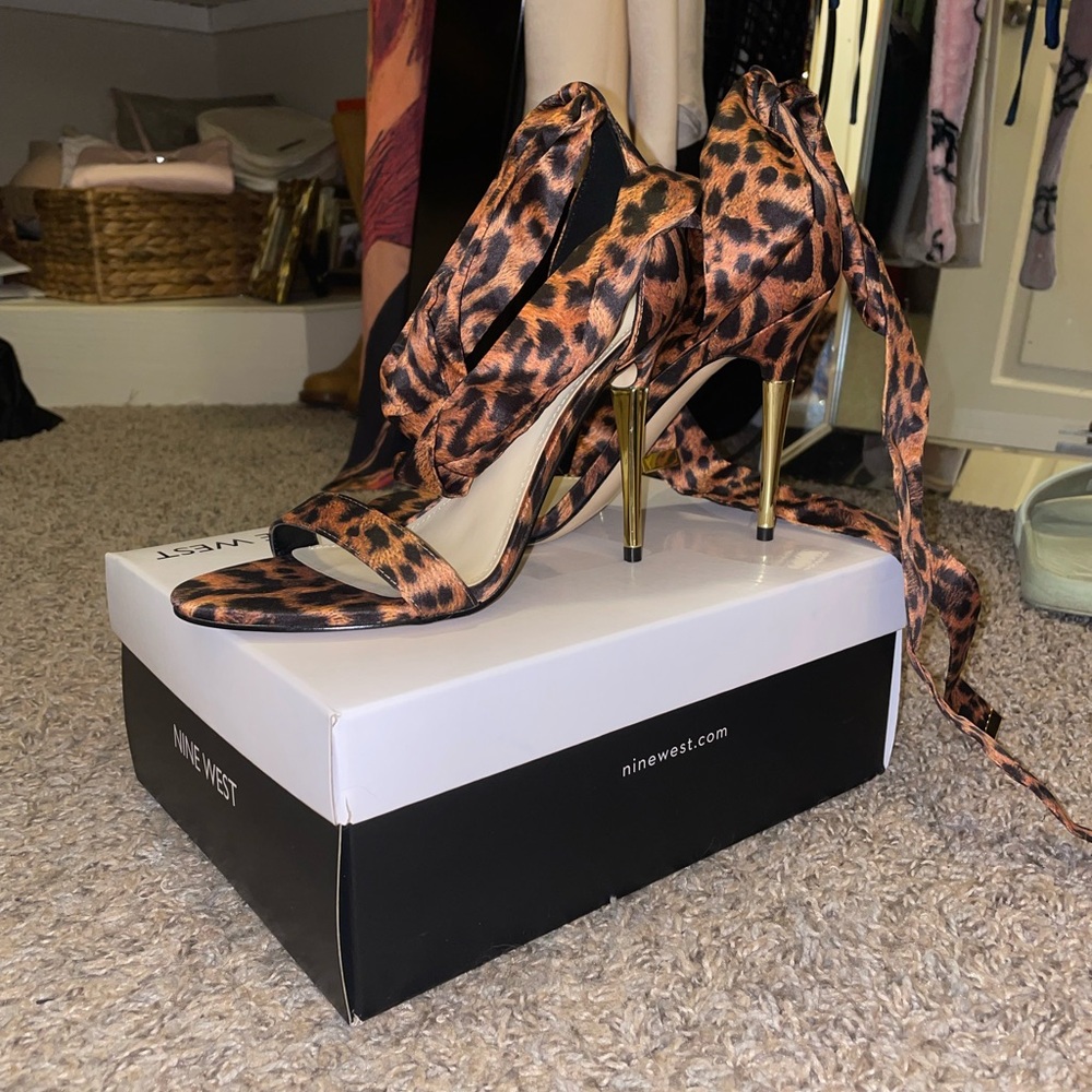 Nine West Animal Print Heels with Gold Accents